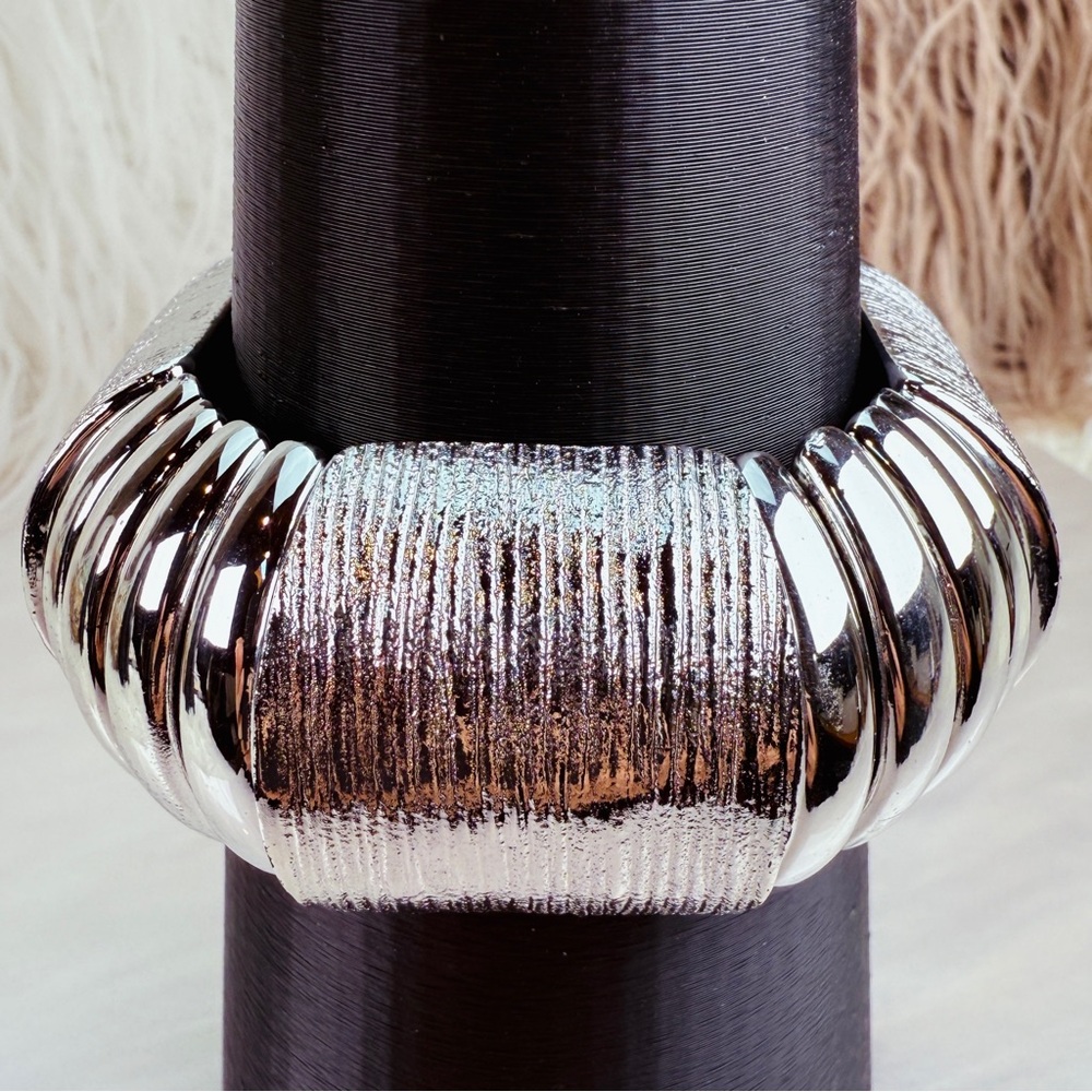 Chunky Silvertone Statement Stretch Bracelet - image 1